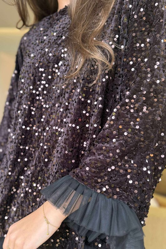 Vivie Velvet Sequin Top Umber